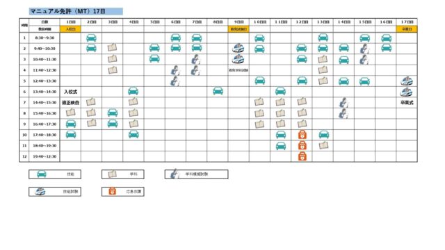 合宿免許MT17日間スケジュール